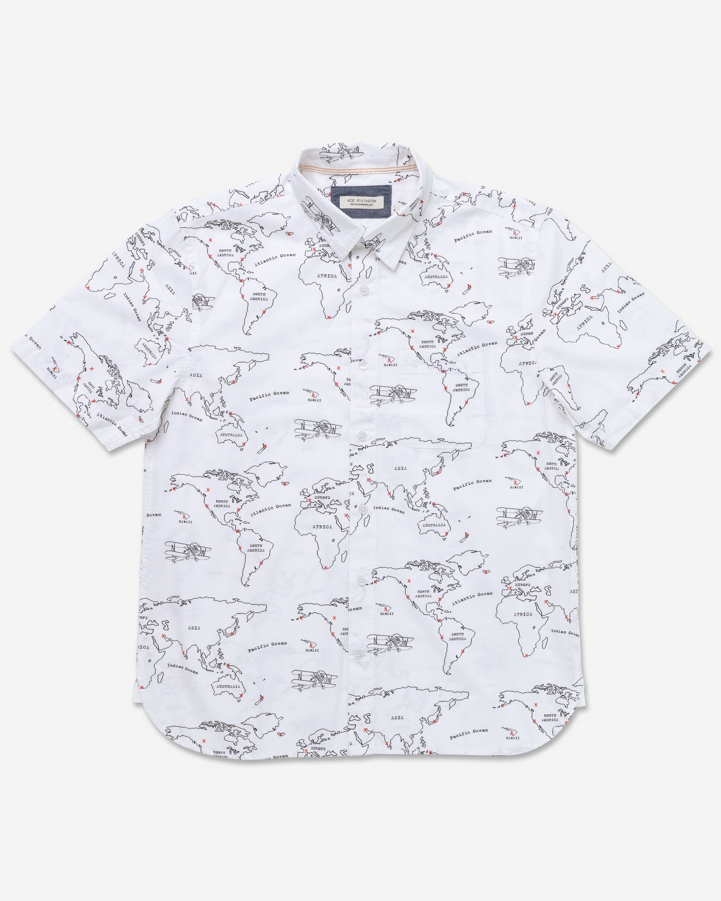 Poplin - Short Sleeve Tailored - Map Print