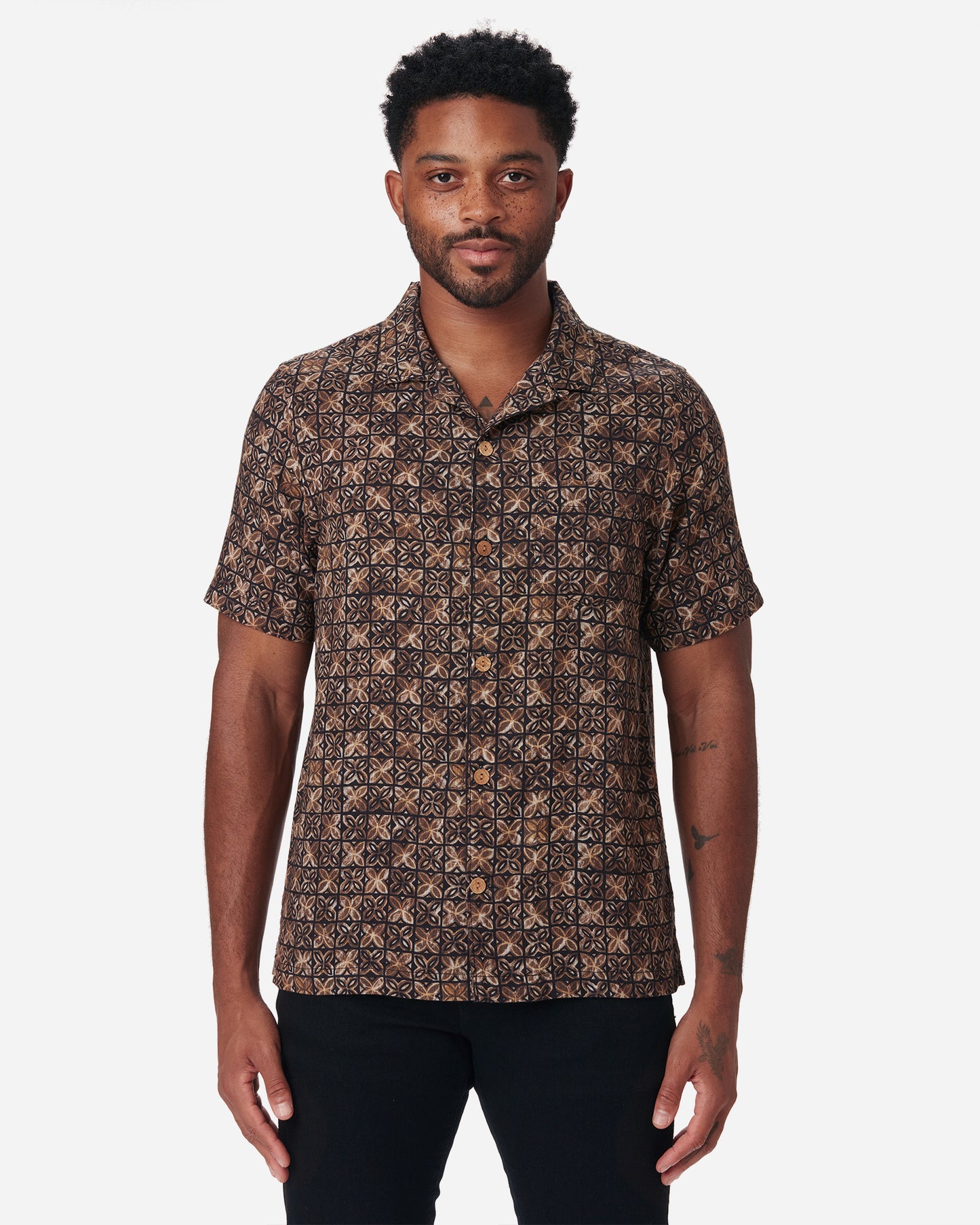 Double Gauze- Camp Shirt- Vintage Tile